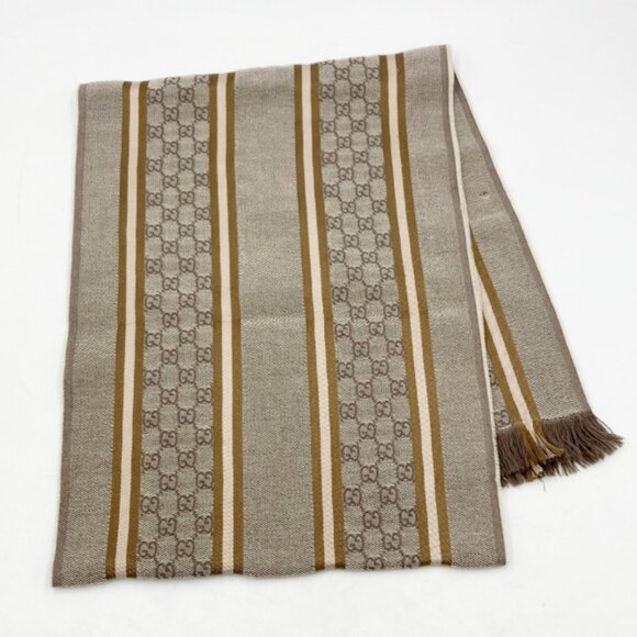 GUCCI women's full-pattern brown wool scarf - Picture 1 of 7